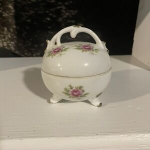 Vintage Karen Carson Creations Ceramic Refresher Candle White‎ Pink Rose Trinket
